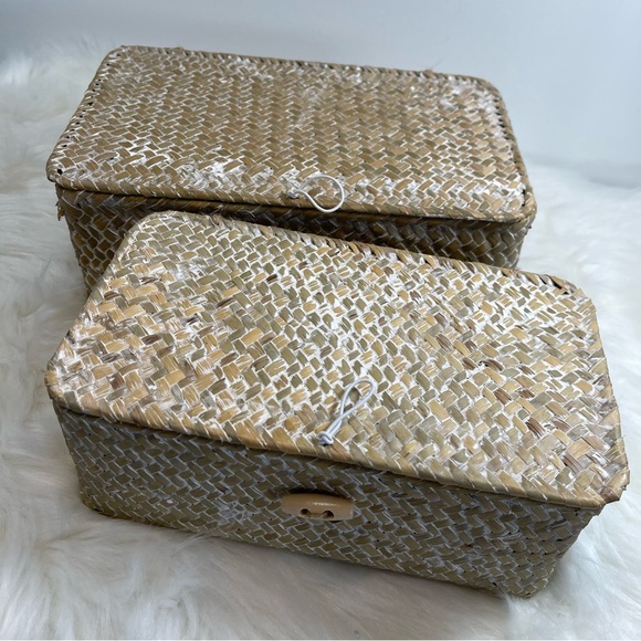 Brand New 2pcs Seagrass Storage Basket Set, Shelf Basket/White - Picture 3 of 11